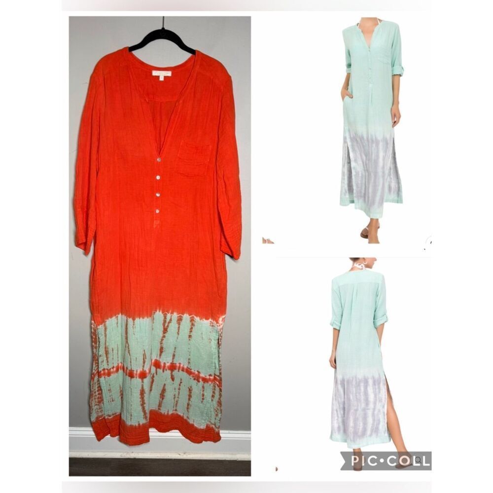 Everyday Ritual Tracey Caftan - Tie Dye orange Cotton Bubble Gauze